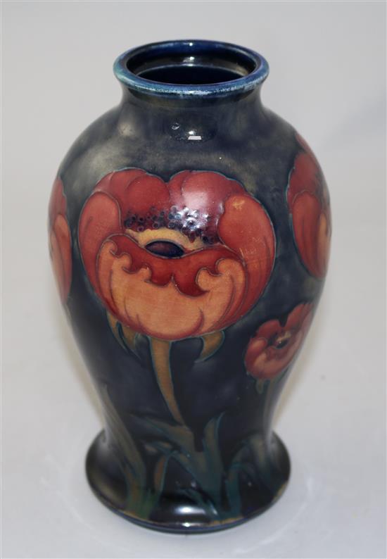 A William Moorcroft big poppy pattern baluster vase, c.1920, 21cm